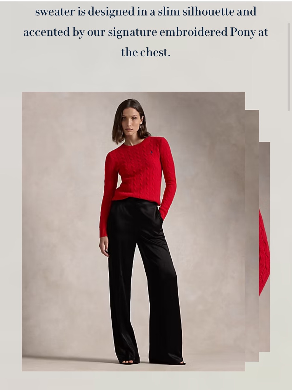 Ralph Lauren Cashmere Wool Blend Red Slim Cable-Knit Crew Sweater - Picture 2 of 9